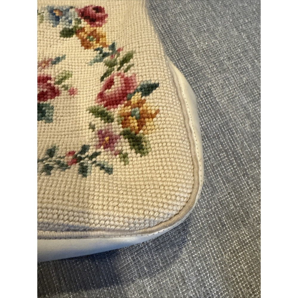 VTG  1930s Petit Point Needlepoint Tapestry Floral Purse Handbag Metal Strap GUC - Picture 16 of 16